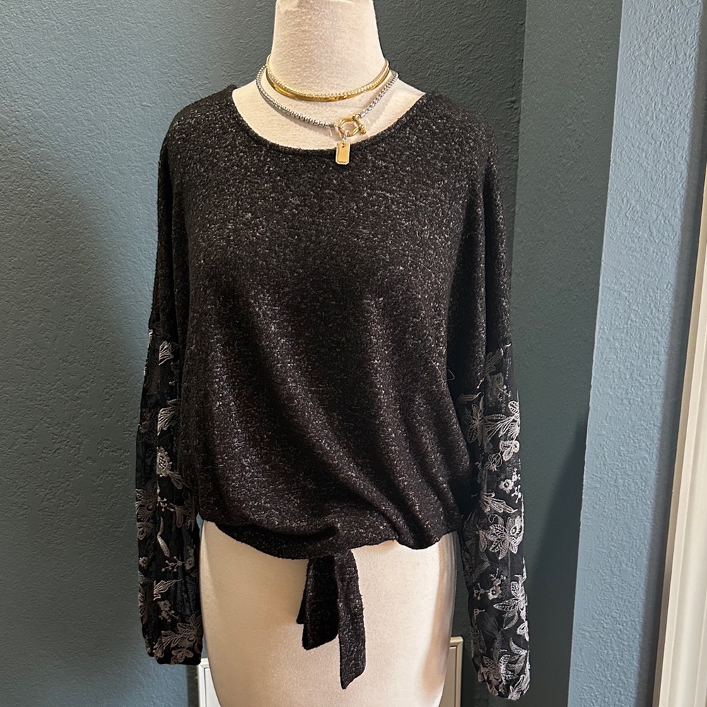 Daytrip Black Top with Floral Sleeves